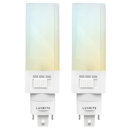 Luxrite Horizontal PL LED CFL Replacement Light Bulbs 3 CCT Selectable 11W 1450LM G24/G24Q/GX24Q Base 2-Pack LR24565-2PK